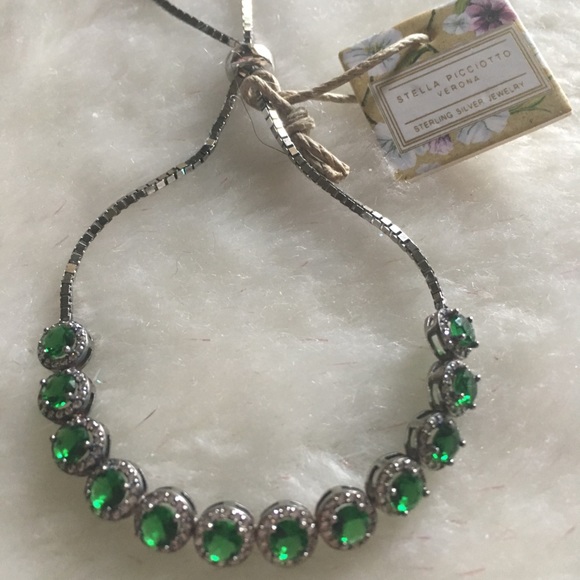 STELLA PICCIOTTO STERLING SILVER EMERALD ZIRCONIA BRACELET - Picture 5 of 5